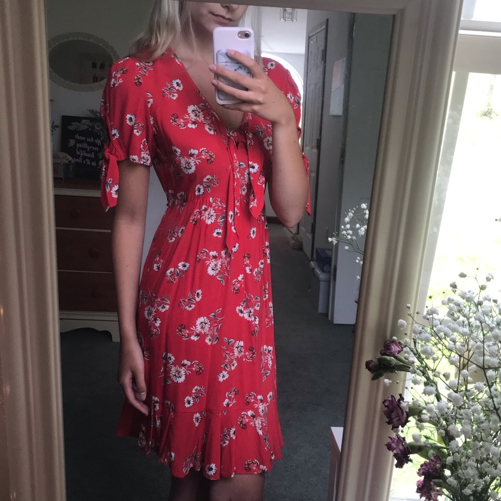 red floral sundress